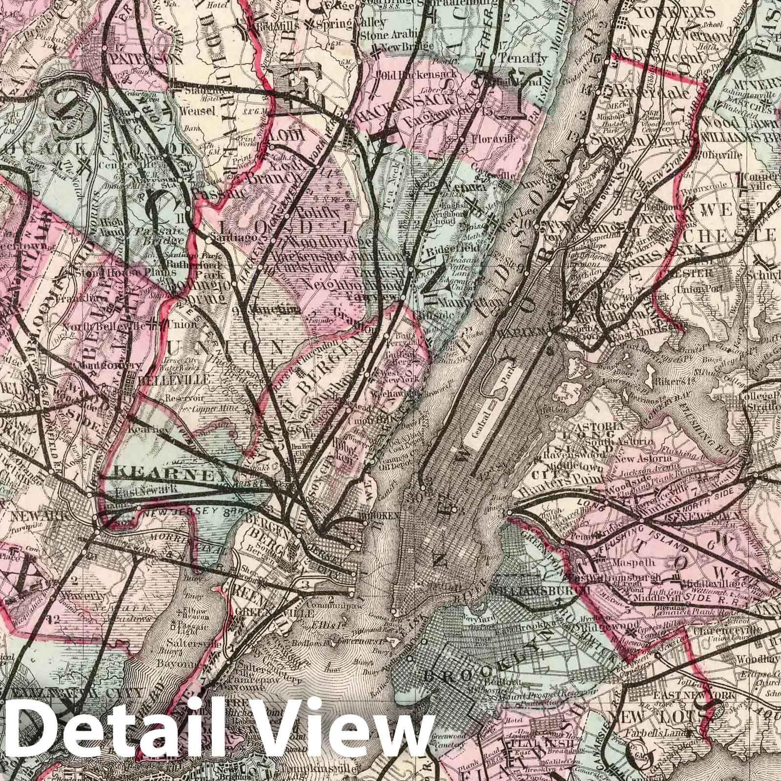 Vicinity of New York - Survey Map, 1874 - Historical Map Print