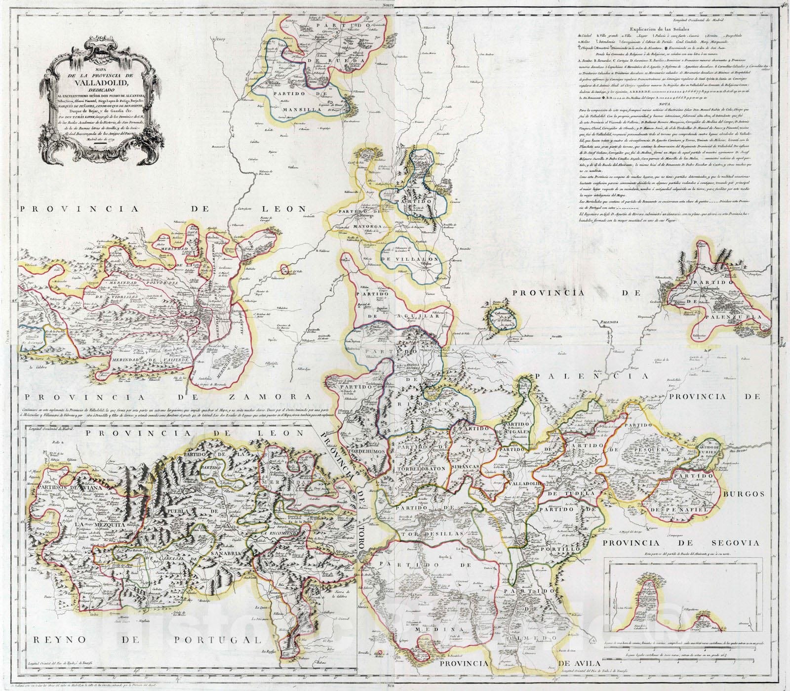Historic Map : Spain, 1779 Composite map: 41-44. Mapa de la provincia de Valladolid , Vintage Wall Art