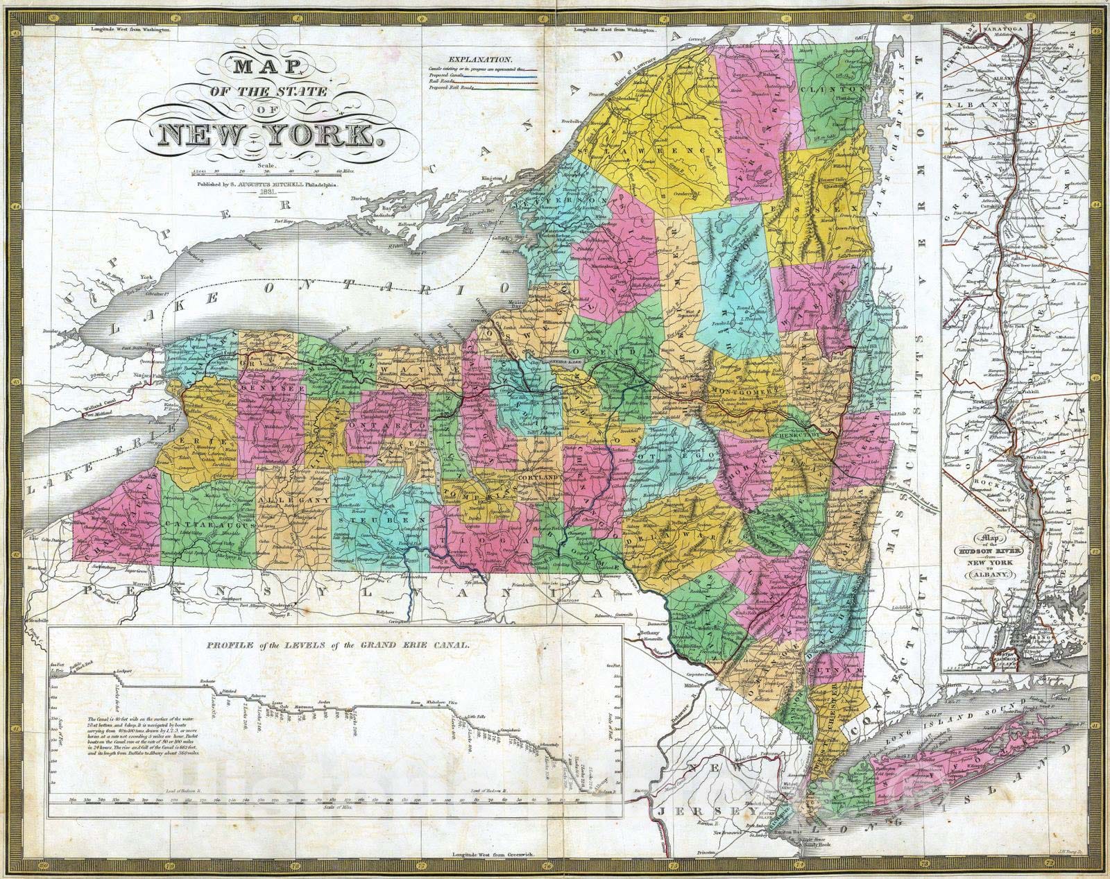 Historic Map : National Atlas - 1831 State of New York. - Vintage Wall Art