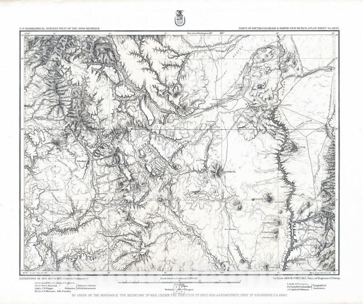 Historic Map : National Atlas - 1878 69B. Parts Of South'n Colorado & North'n New Mexico. - Vintage Wall Art