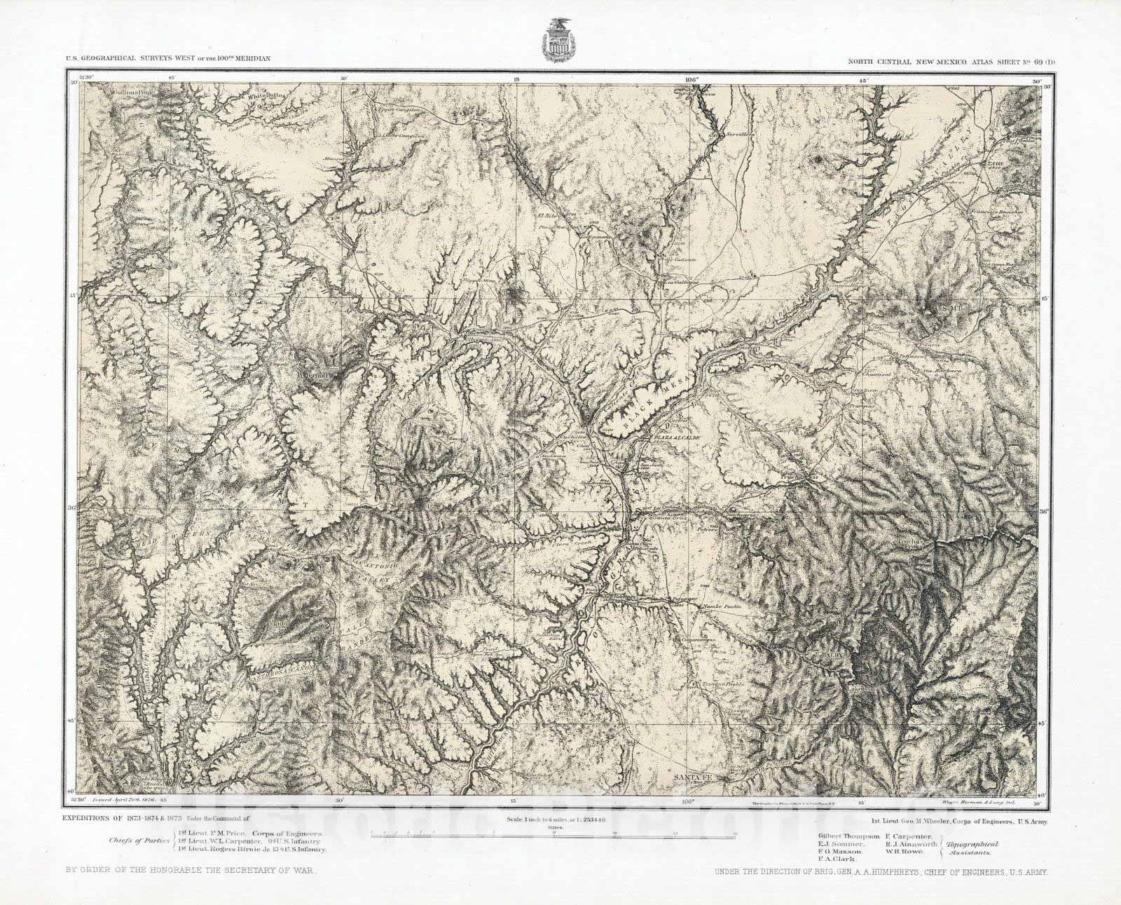 Historic Map : National Atlas - 1876 69D. North Central New Mexico. - Vintage Wall Art