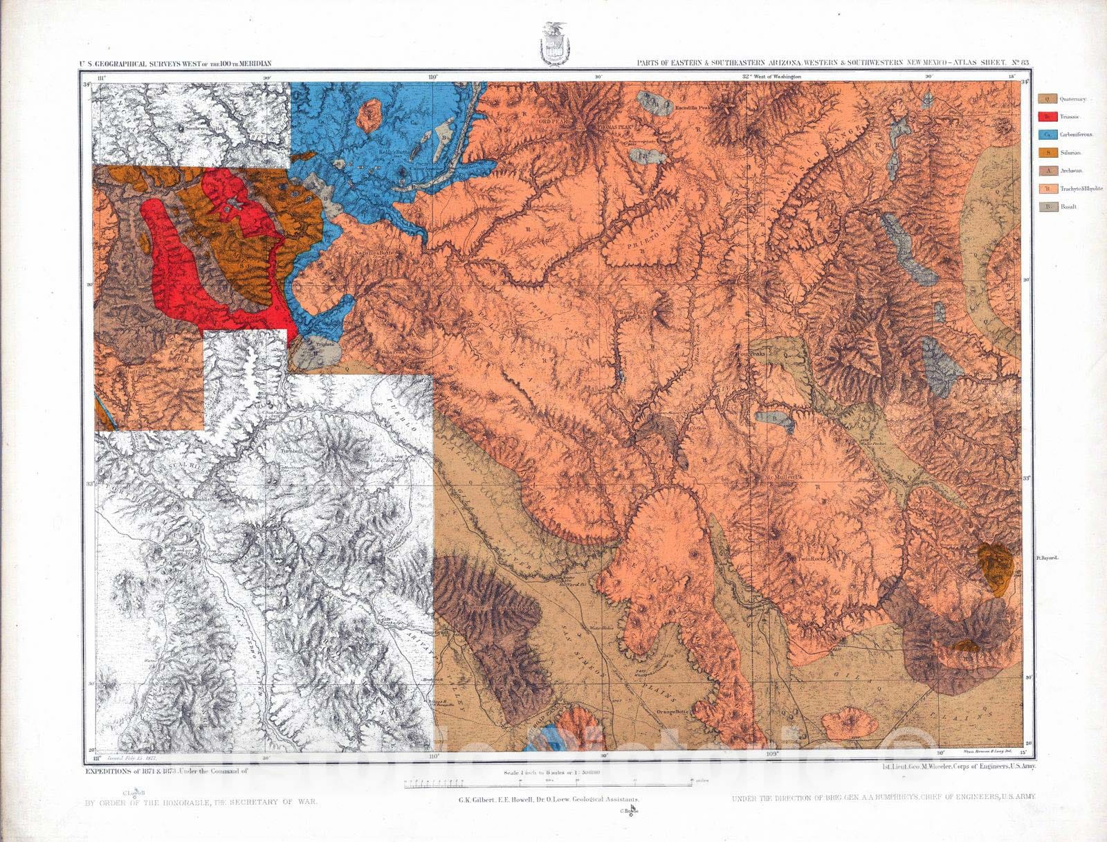 Historic Map : National Atlas - 1877 83. Parts Of Eastern & Southeastern Arizona, Western & Southwestern New Mexico. - Vintage Wall Art