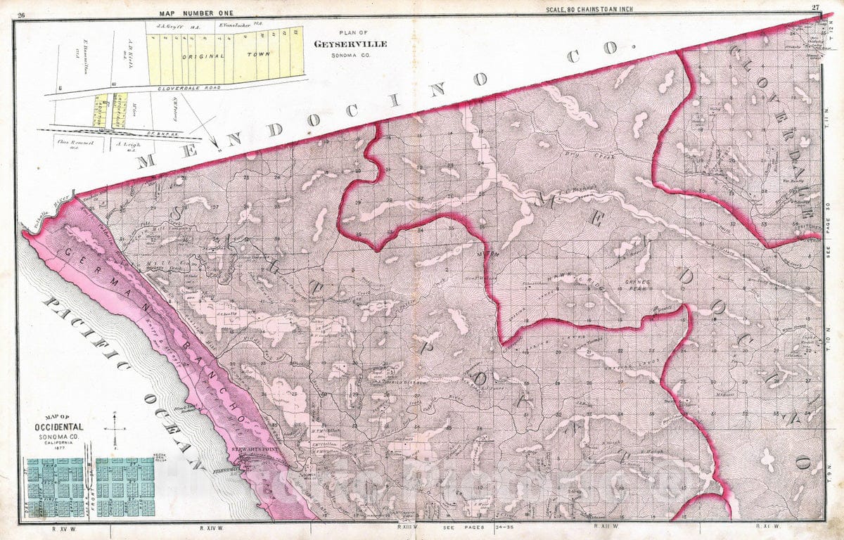 Historic Map : 1877 Salt Point, Mendocino, and Cloverdale Townships. - Vintage Wall Art