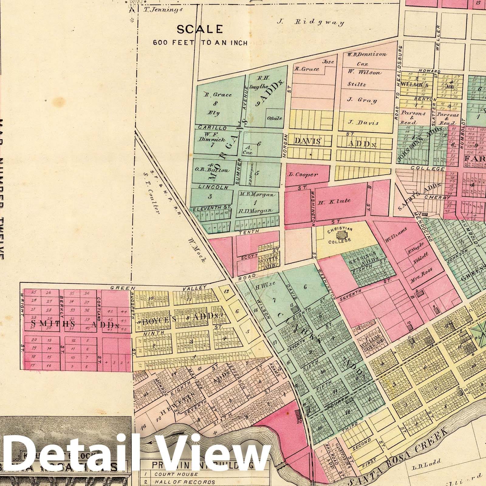 Santa Rosa, Sonoma County, California 1877 Historical Map Print