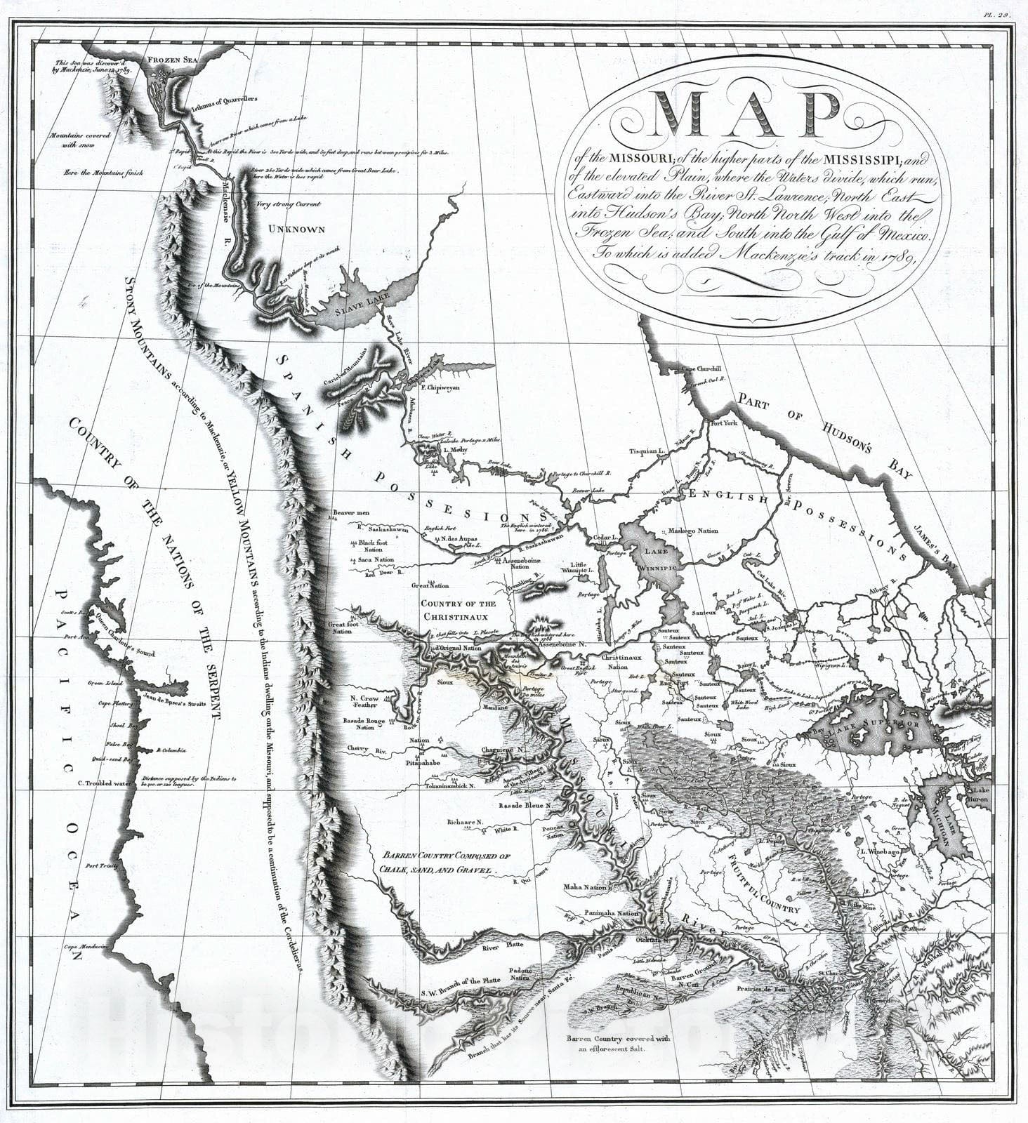 Historic Map : National Atlas - 1796 Map of the Missouri; of the higher parts of the Mississippi. - Vintage Wall Art