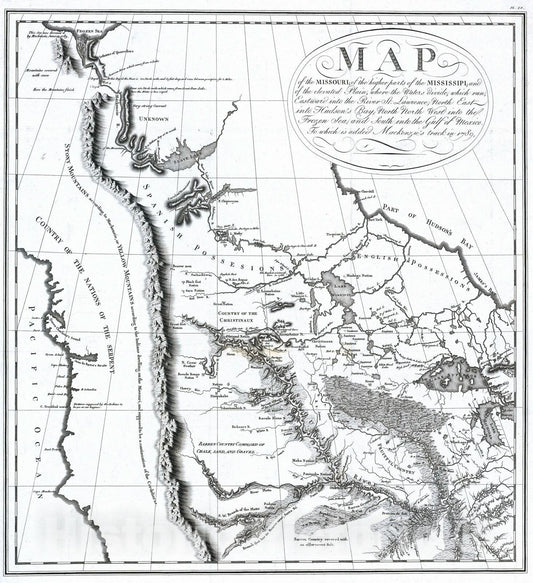 Historic Map : National Atlas - 1796 Map of the Missouri; of the higher parts of the Mississippi. - Vintage Wall Art