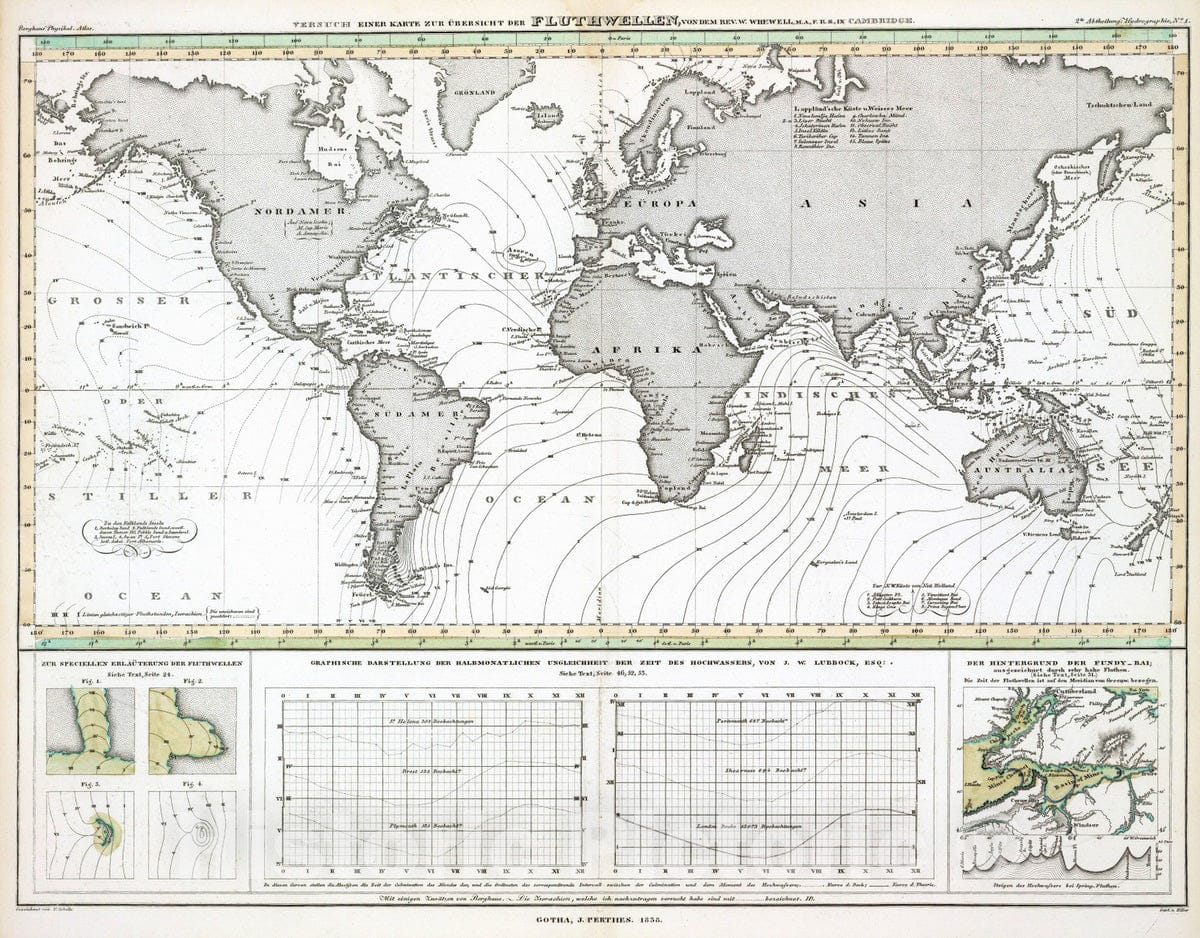 Historic Map : 1838 Versuch Einer Karte Zur ??bersicht Der Fluthwellen. - Vintage Wall Art