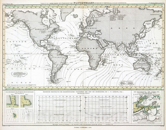Historic Map : 1838 Versuch Einer Karte Zur ??bersicht Der Fluthwellen. - Vintage Wall Art