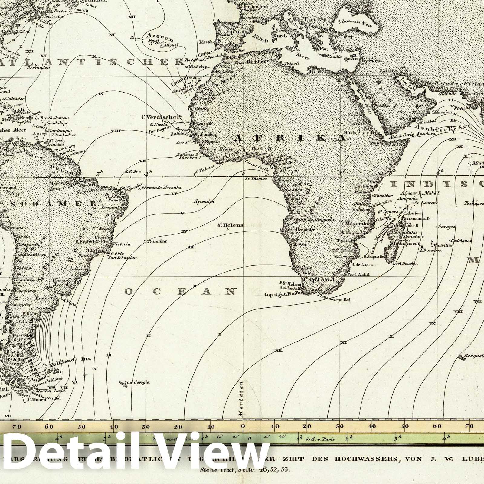 Tidal Waves of the World - Physical Map, 1838 - Historical Map Print