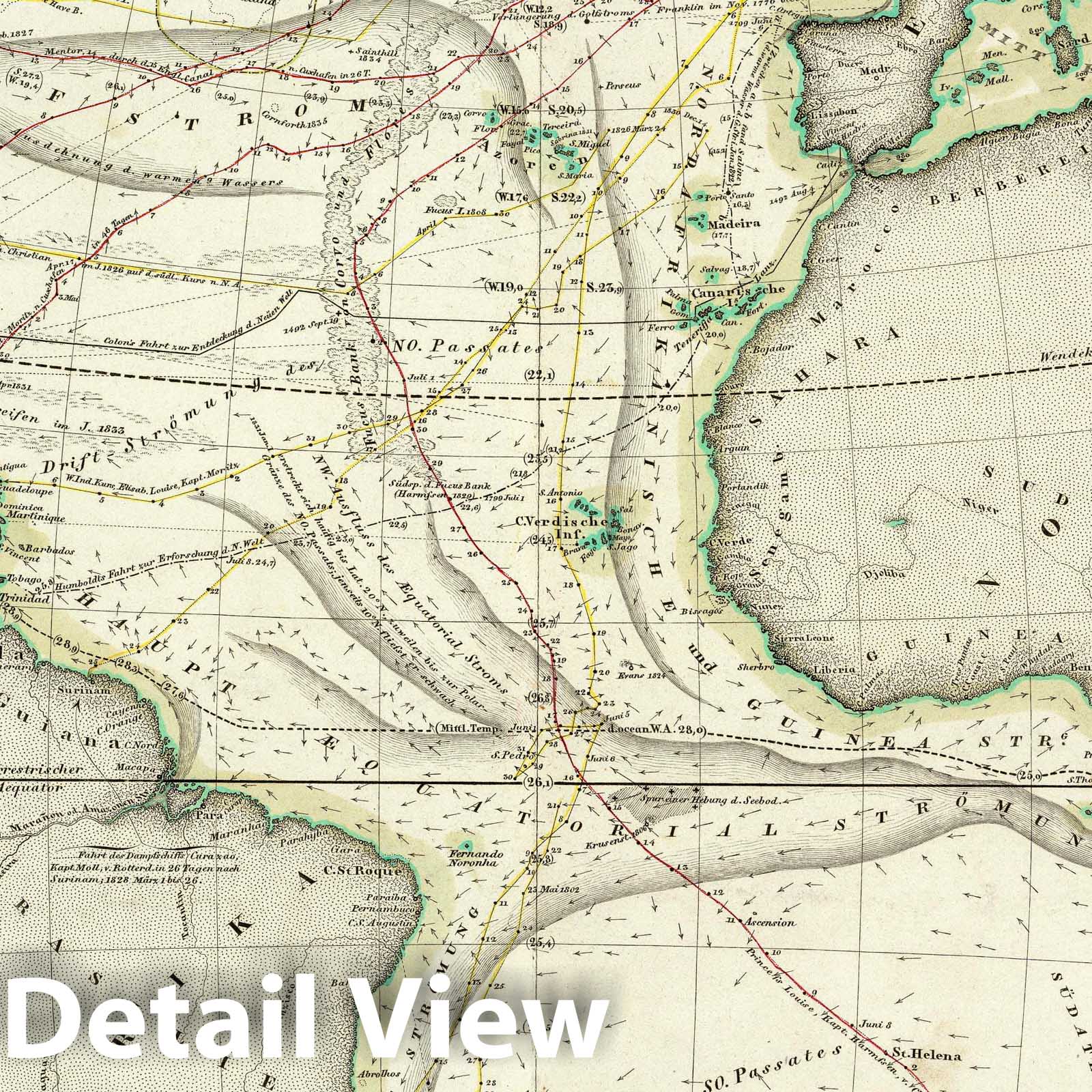 Atlantic Ocean - Physical Geography, 1837 - Historical Map Print