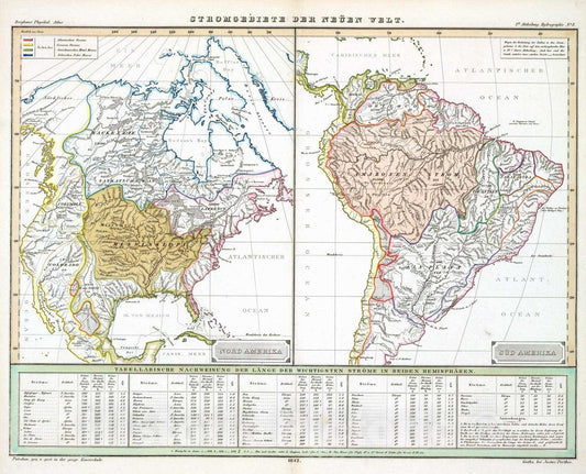 Historic Map : 1842 Stromgebiete Der Neuen Welt. - Vintage Wall Art