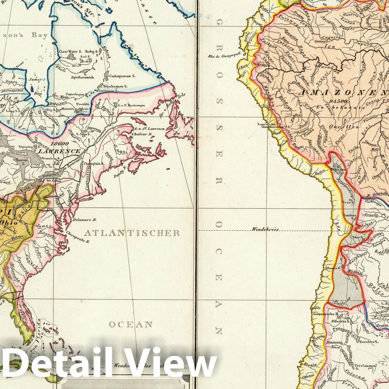 Stream Basins of the New World - North and South America, 1842 - Historical Map Print