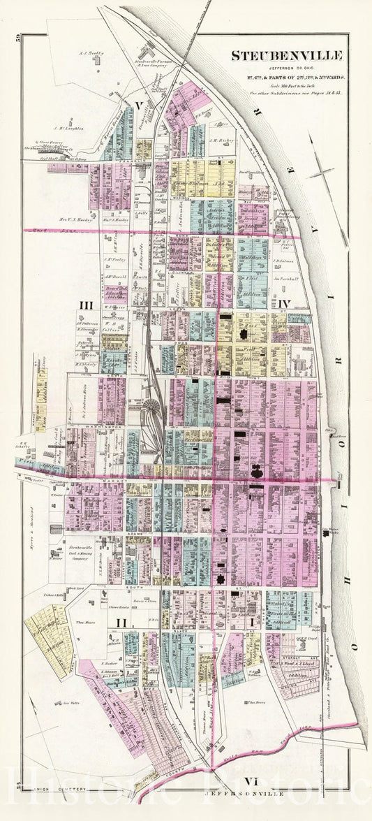 Steubenville Ohio - River Map, 1877 - Historical Map Print