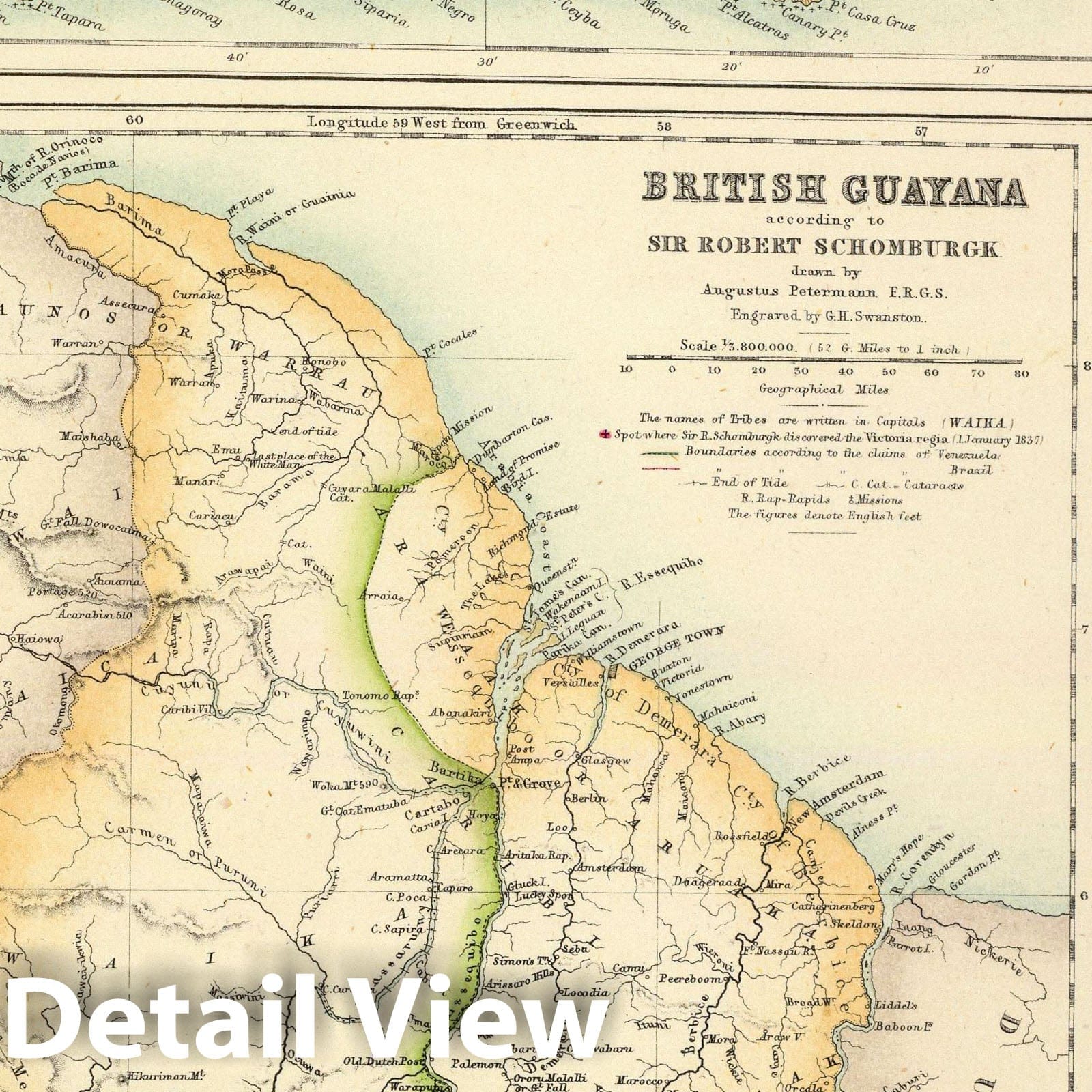 British Possessions on Northeast Coast of South America: Trinidad and Guyana, 1872 - Historical Map Print