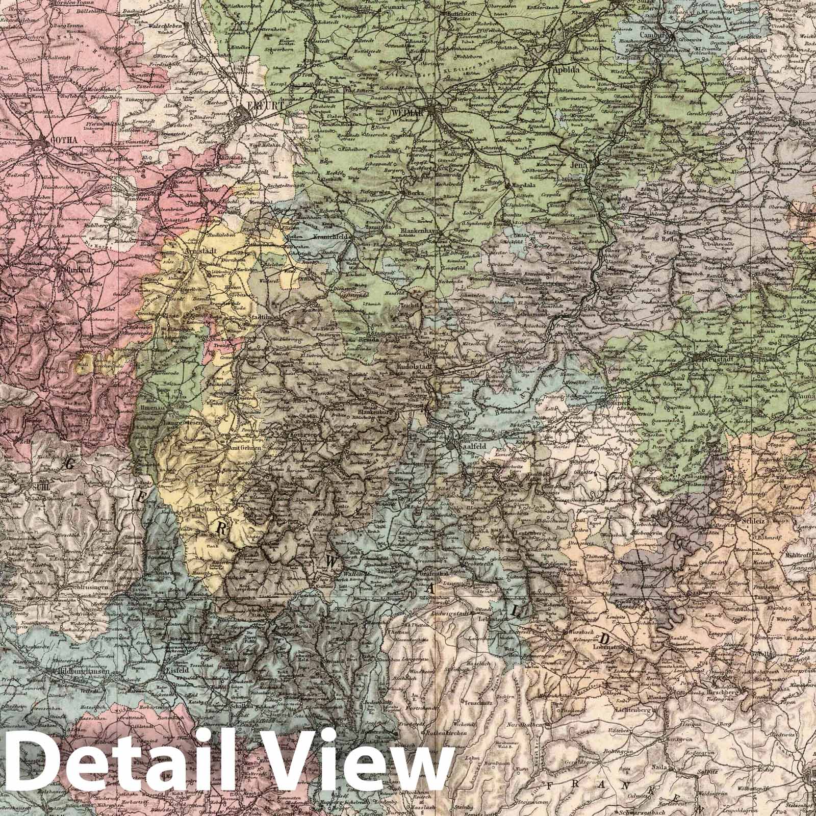 Ducal Saxon Countries, Schwarzburg, Reuss, Germany 1879 Historical Map Print