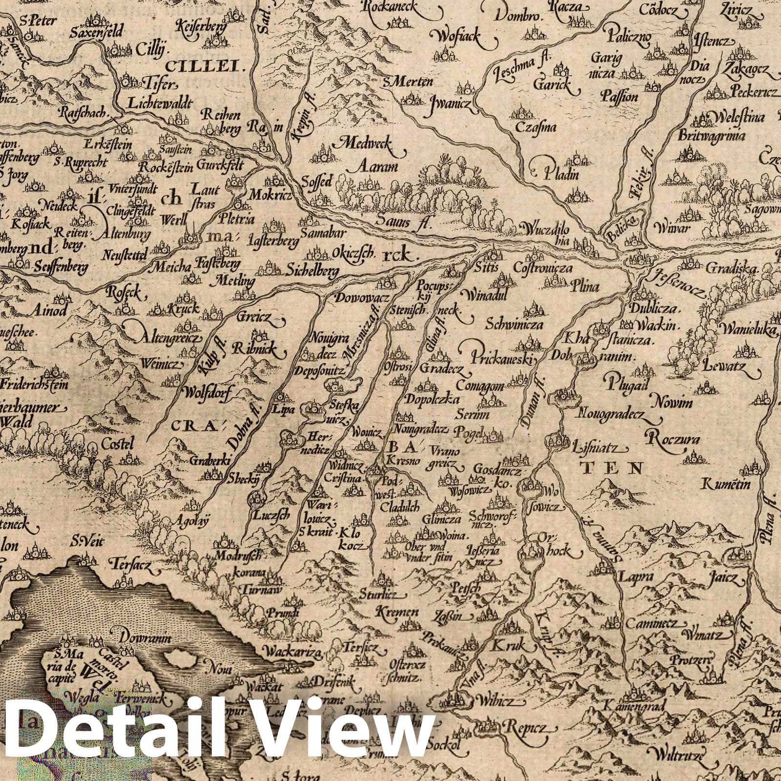Slavonia, Croatia, Carnia, Istria, and Bosnia, 1570 - Historical Map Print
