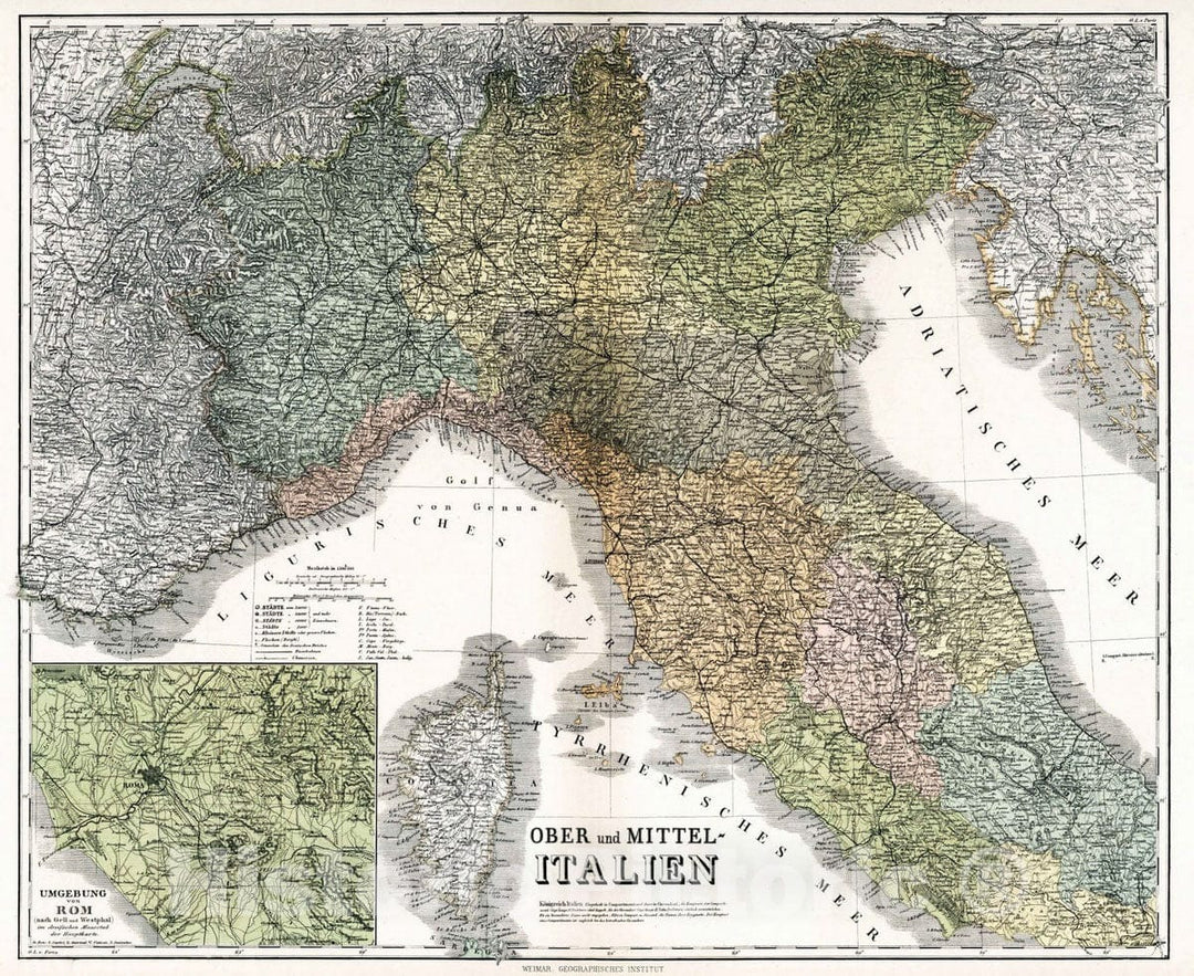 Historic Map : 1886 Upper and Middle Italy. - Vintage Wall Art