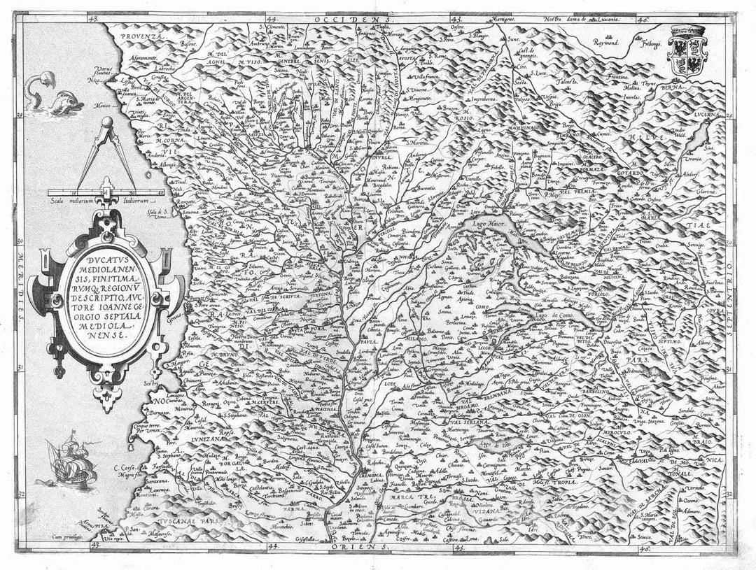 Historic Map : Italy , Milan (Italy), 1570 (33) Ducatus Mediolanensis. , Vintage Wall Art