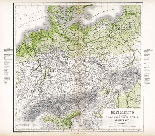 Historic Map : 1886 Germany: Topography and Hydrography. - Vintage Wall Art