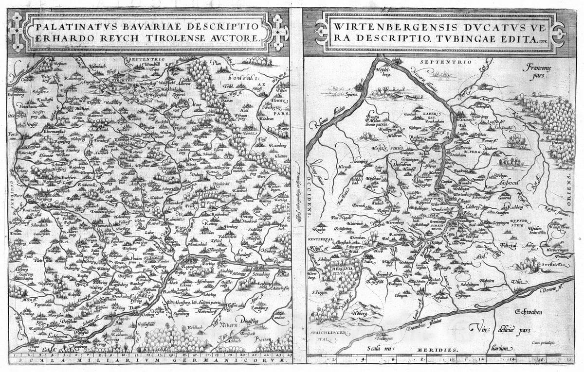 Historic Map : Germany, Bavaria, Germany 1570 (30) Palatinus Bavariae (with) Wirtenbergensis. , Vintage Wall Art