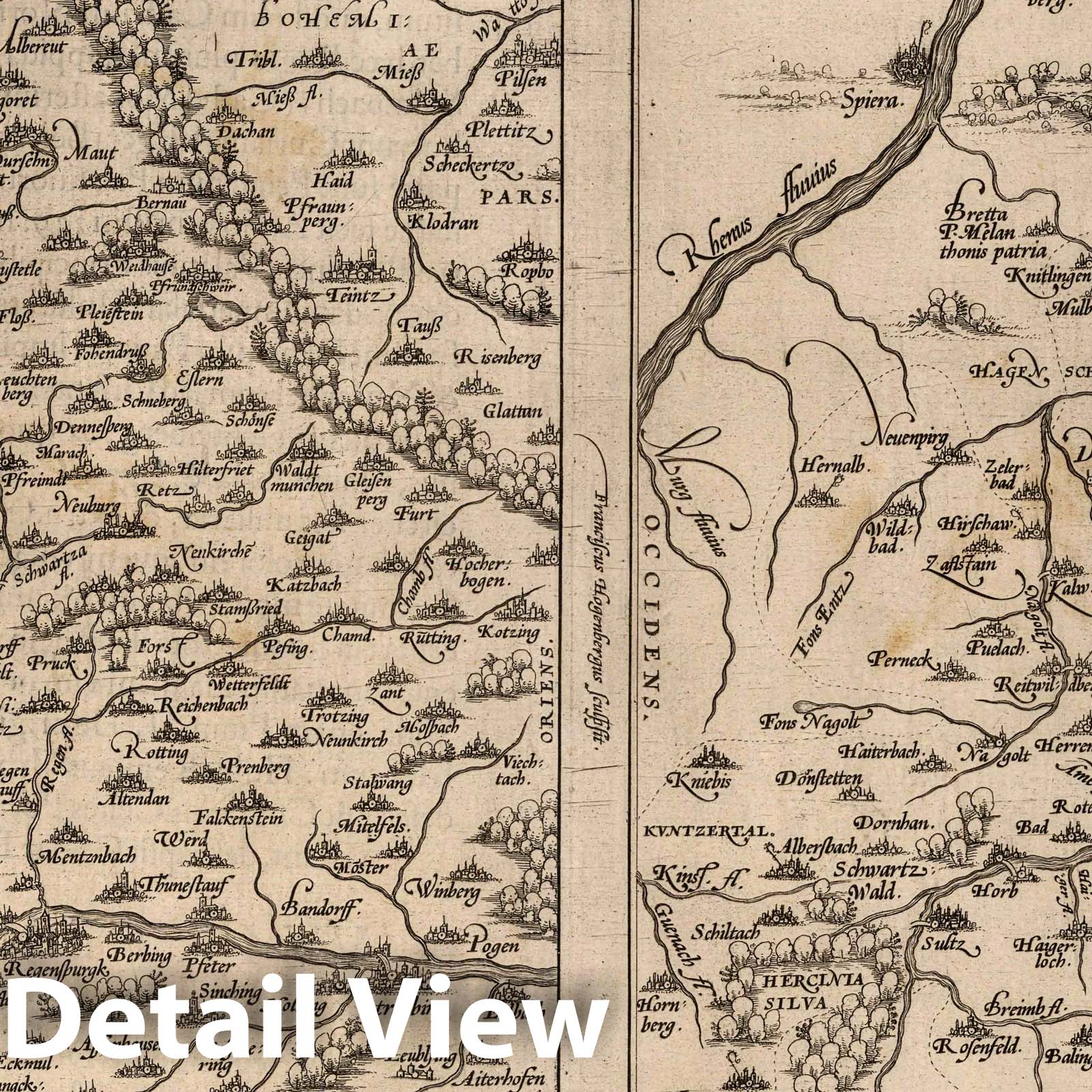 Bavaria and Wurttemberg, Germany 1570 Historical Map Print
