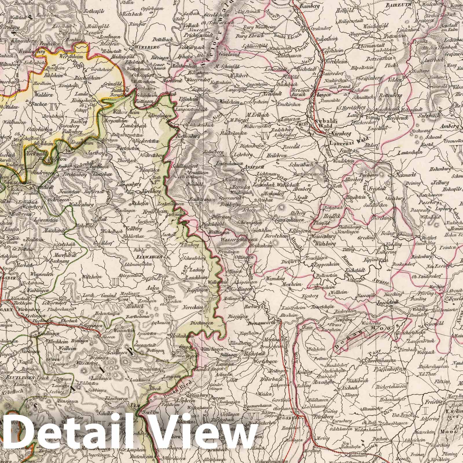 Bavaria, Wurttemberg, Baden, and Hohenzollern - Railroad Map, 1846