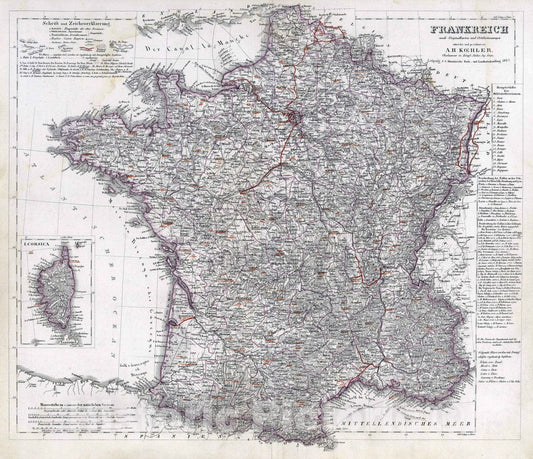 Historic Map : France, 1847 Frankreich. Nach Originalkarten und ortsbestimmungen , Vintage Wall Art