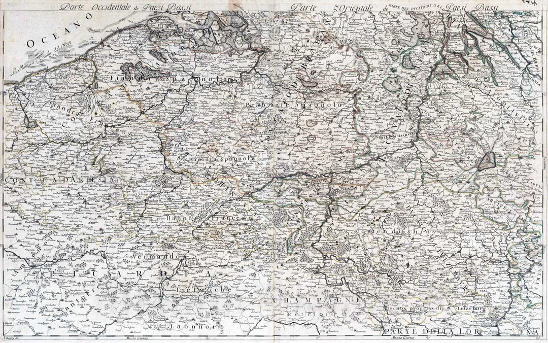 Historic Map : Belgium, , Europe 1689 Le diecisette provincie de Paesi Bassi, 48-49 , Vintage Wall Art