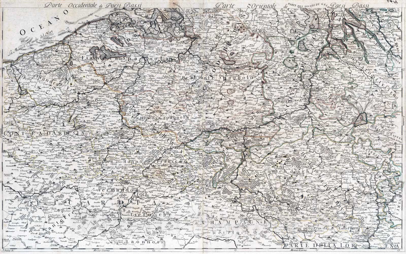 Historic Map : Belgium, , Europe 1689 Le diecisette provincie de Paesi Bassi, 48-49 , Vintage Wall Art