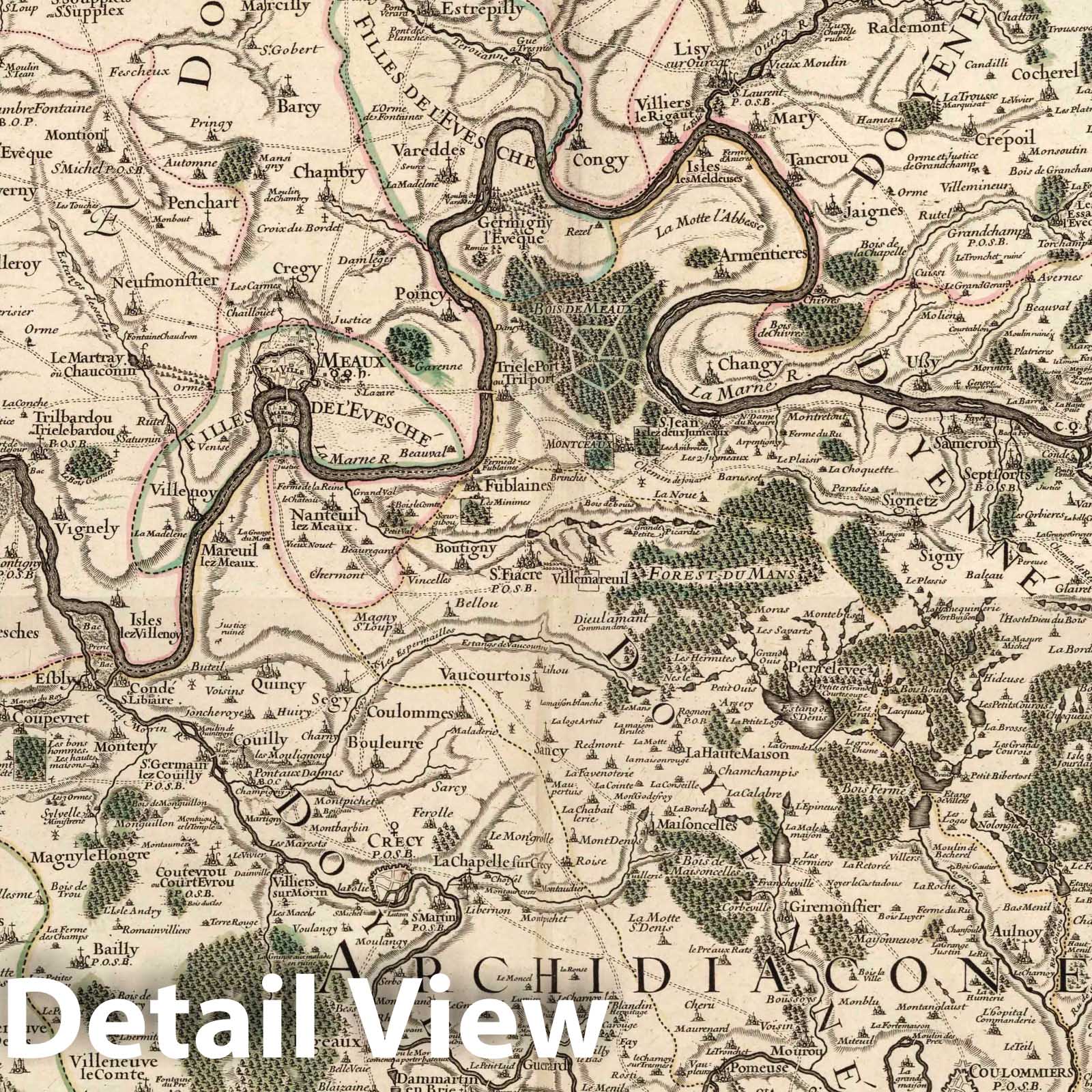 Evreux and Meaux, France 1695 Historical Map Print