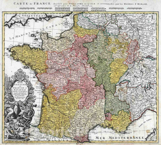 Historic Map : France, 1741 Regni Galliae seu Franciae et Navarrae. , Vintage Wall Art