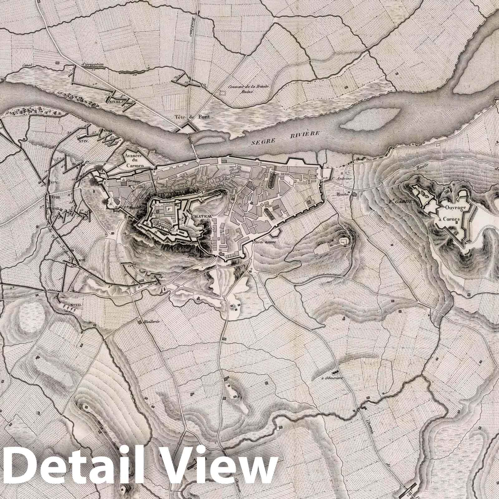 Lleida, Spain - Military Map, 1828 - Historical Map Print