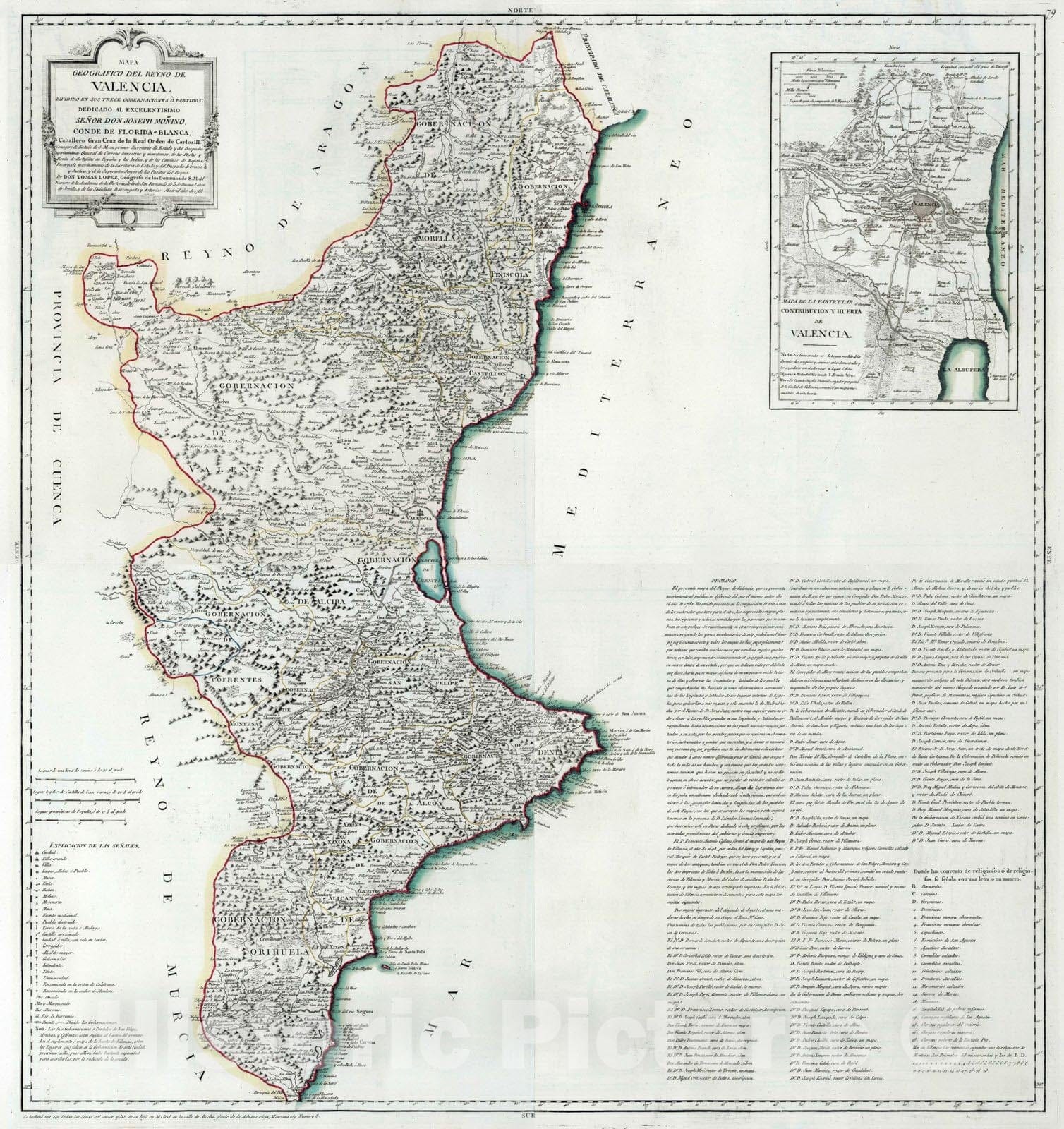 Historic Map : Spain, 1788 Composite map: 78-81. Mapa geografico del reyno de Valencia , Vintage Wall Art