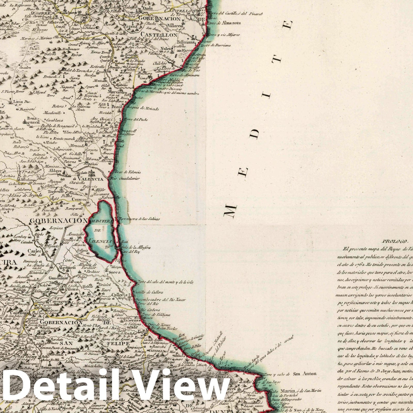 Kingdom of Valencia, Spain - Road Map, 1788 - Historical Map Print
