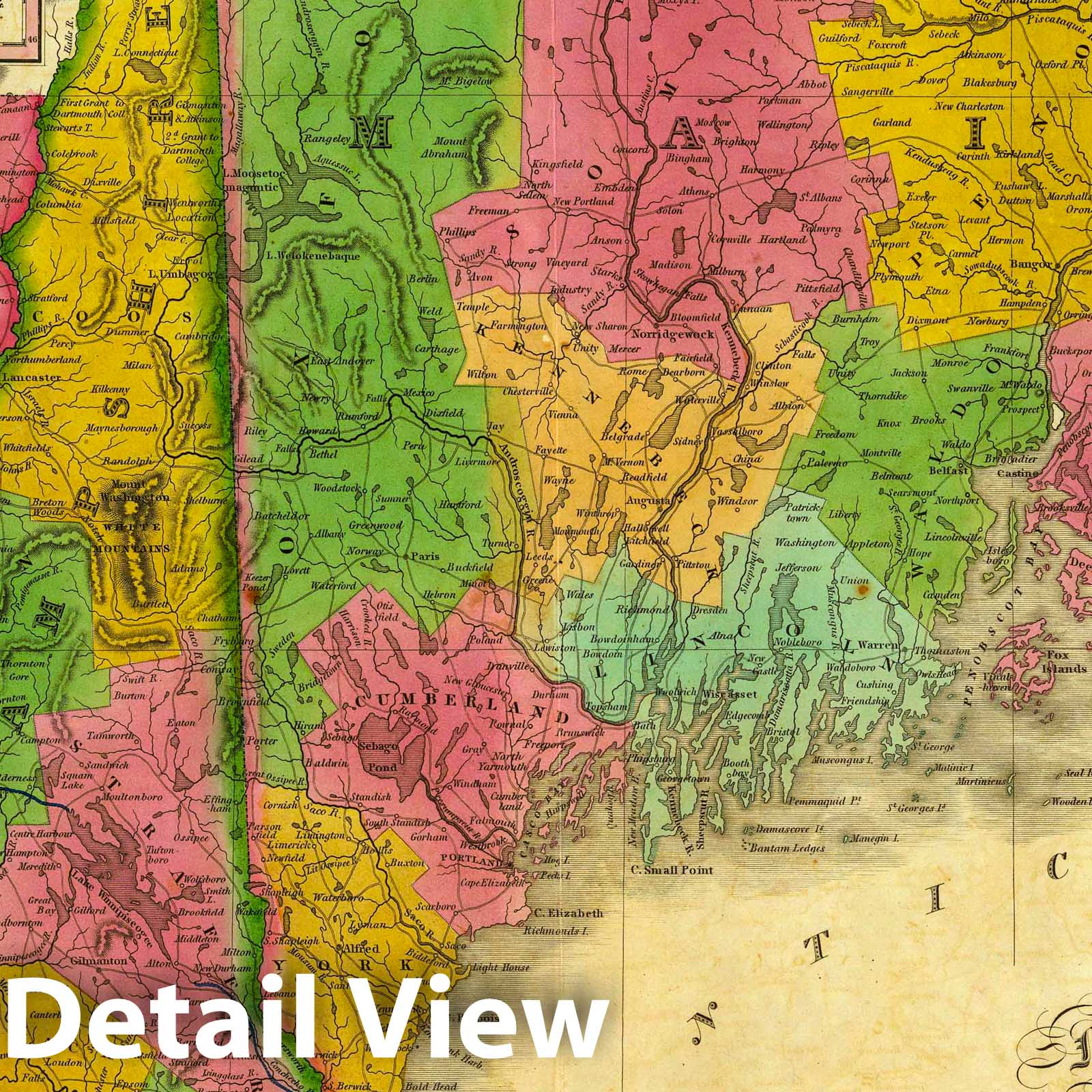 Maine, New Hampshire, and Vermont 1831 Historical Map Print
