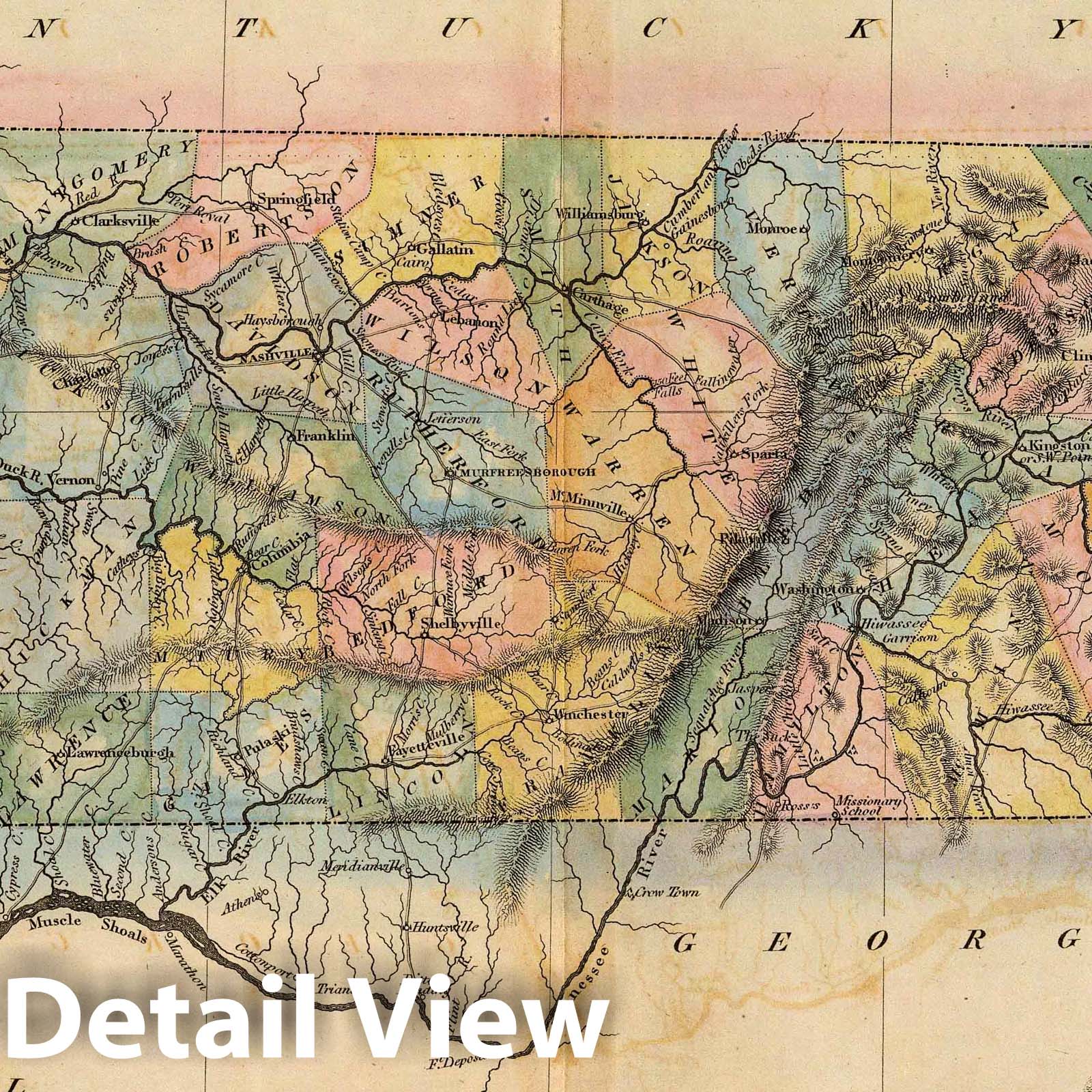 Tennessee - River Map, 1823 - Historical Map Print