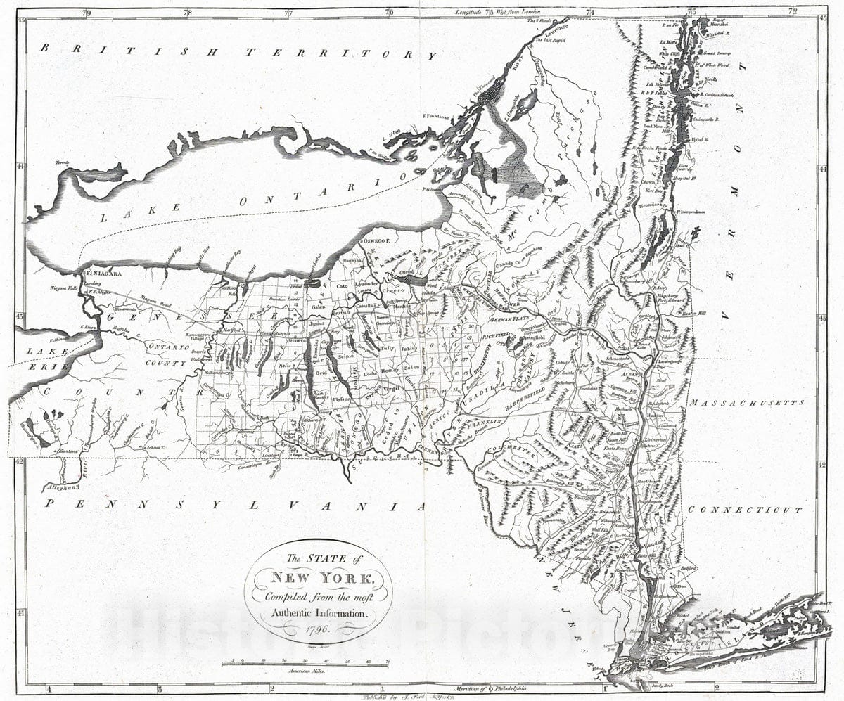 Historic Map : National Atlas - 1796 State of New York. - Vintage Wall Art