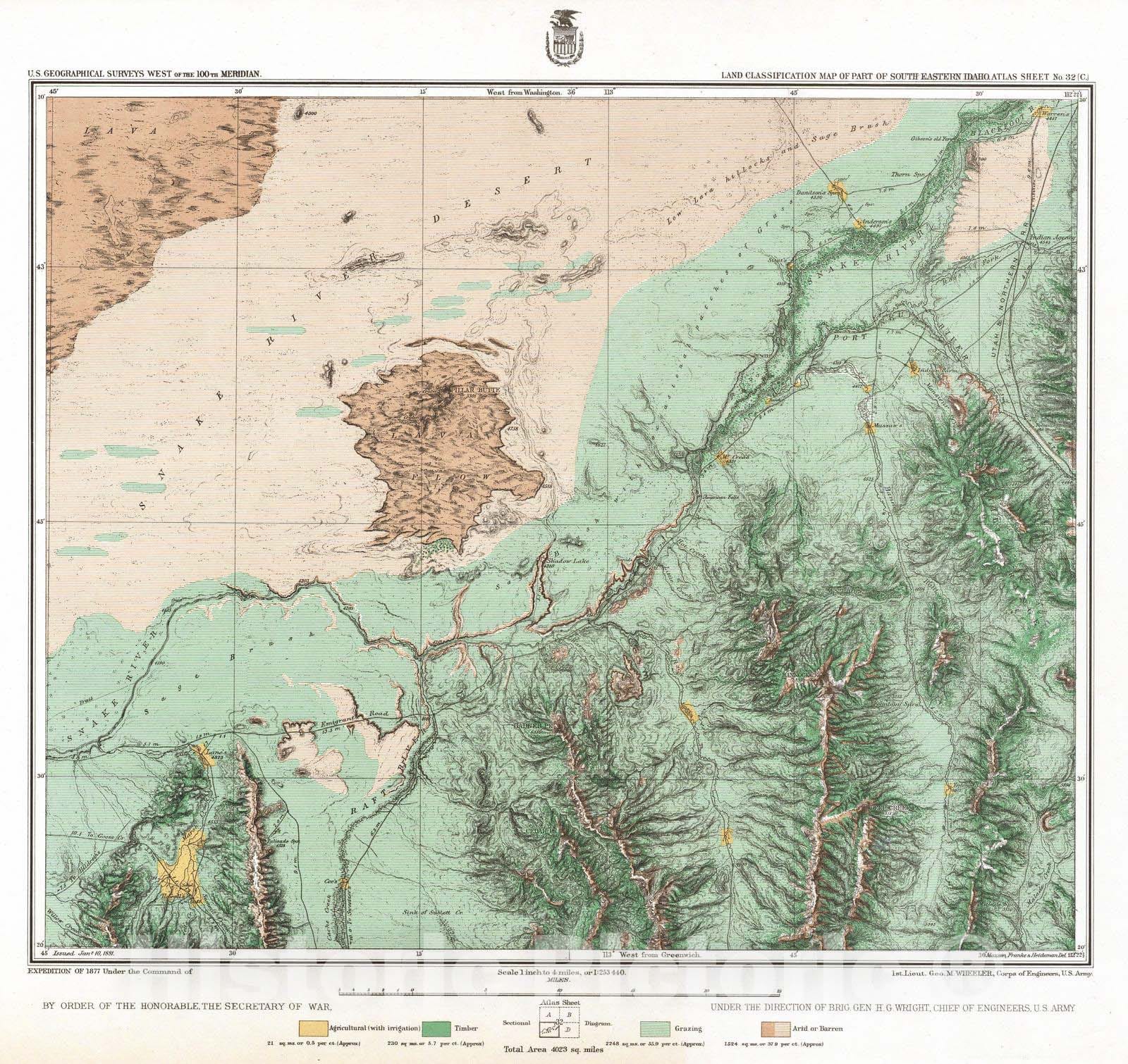 Historic Map : National Atlas - 1881 32C. Land Classification Map Of Part Of South Eastern Idaho. - Vintage Wall Art