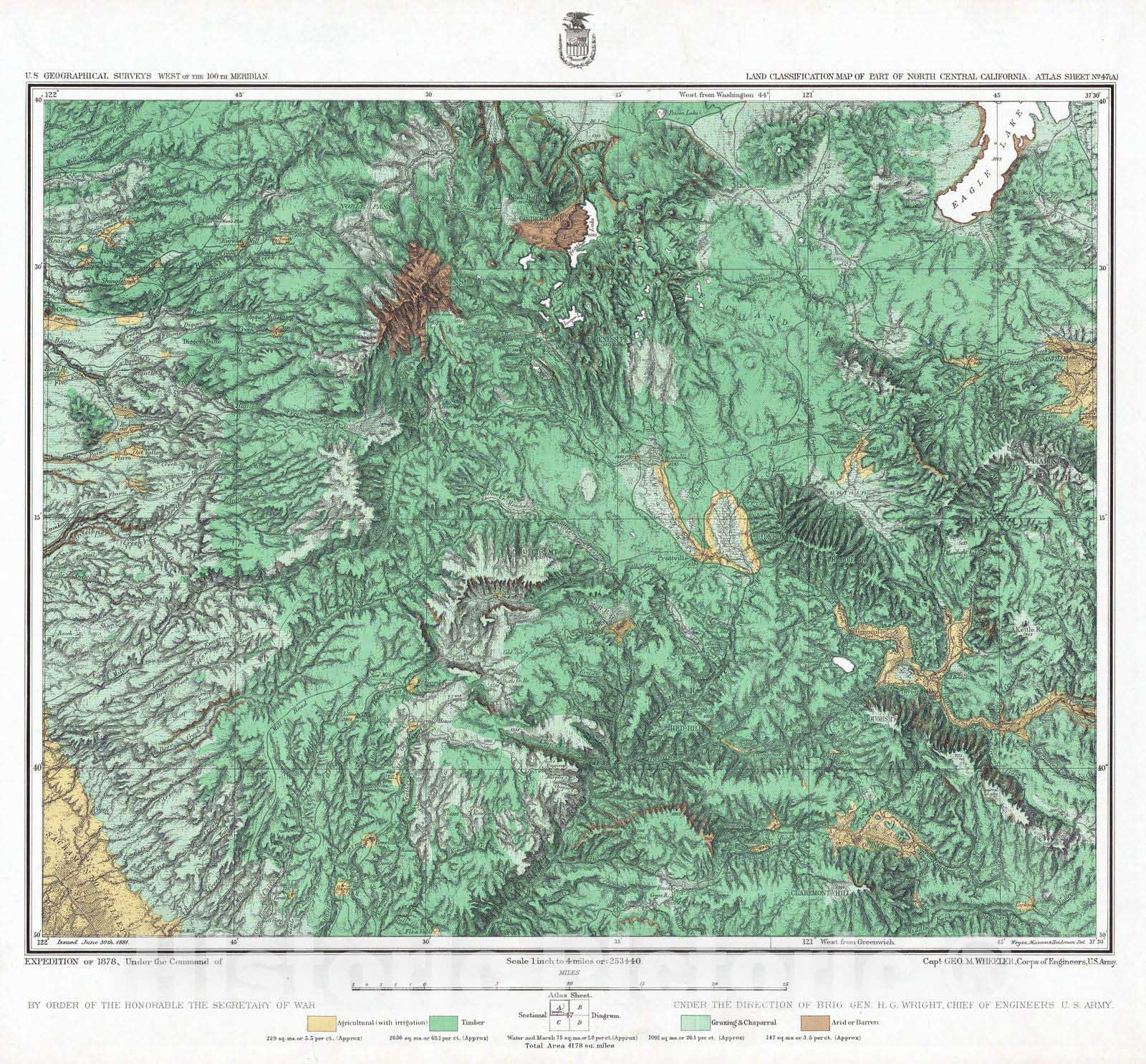 Historic Map : National Atlas - 1881 47A. Land Classification Map Of Part Of North Central California. - Vintage Wall Art