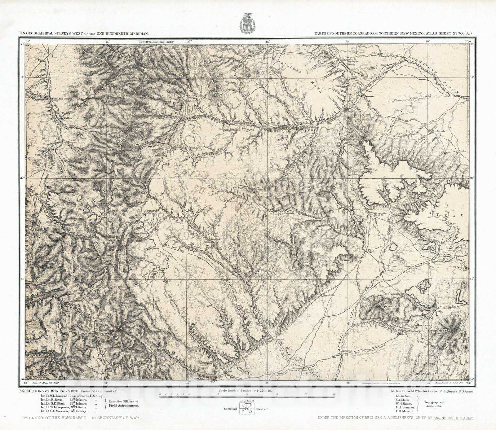 Historic Map : National Atlas - 1877 70A. Parts Of Southern Colorado And Northern New Mexico. - Vintage Wall Art