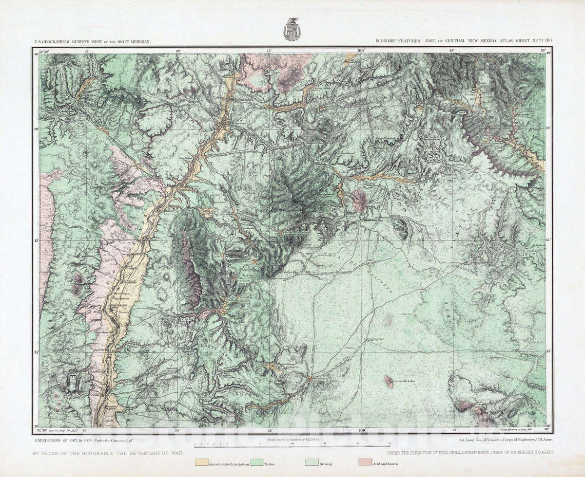 Historic Map : National Atlas - 1877 77B. Economic Features Part Of Central New Mexico. - Vintage Wall Art