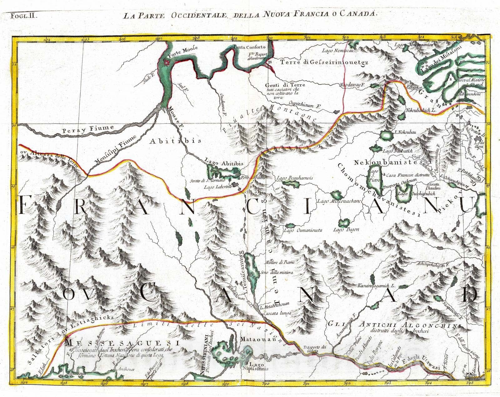 Historic Map : Canada, 1778 La Parte Occidentale della Nuova Francia o Canada. , Vintage Wall Art