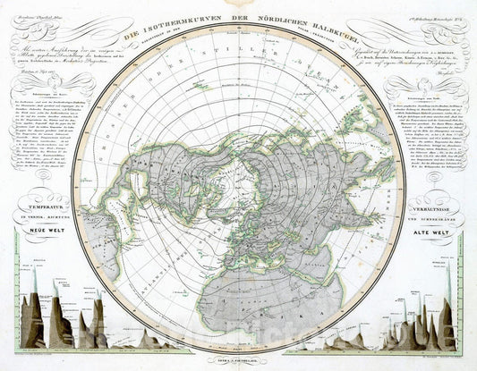 Historic Map : 1838 Die Isothermkurven Der Nordlichen Halbkugel. - Vintage Wall Art