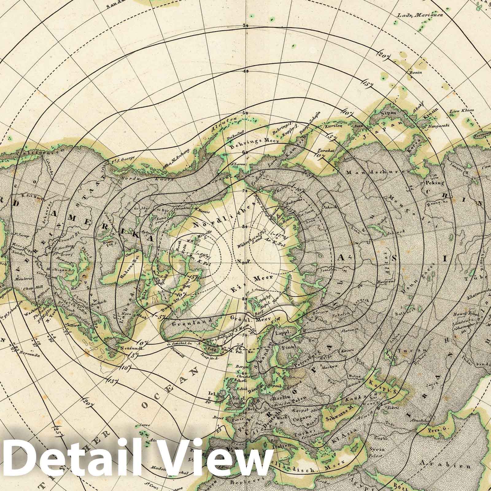 Northern Hemisphere - Celestial Map, 1838 - Berghaus Physical Atlas Reproduction