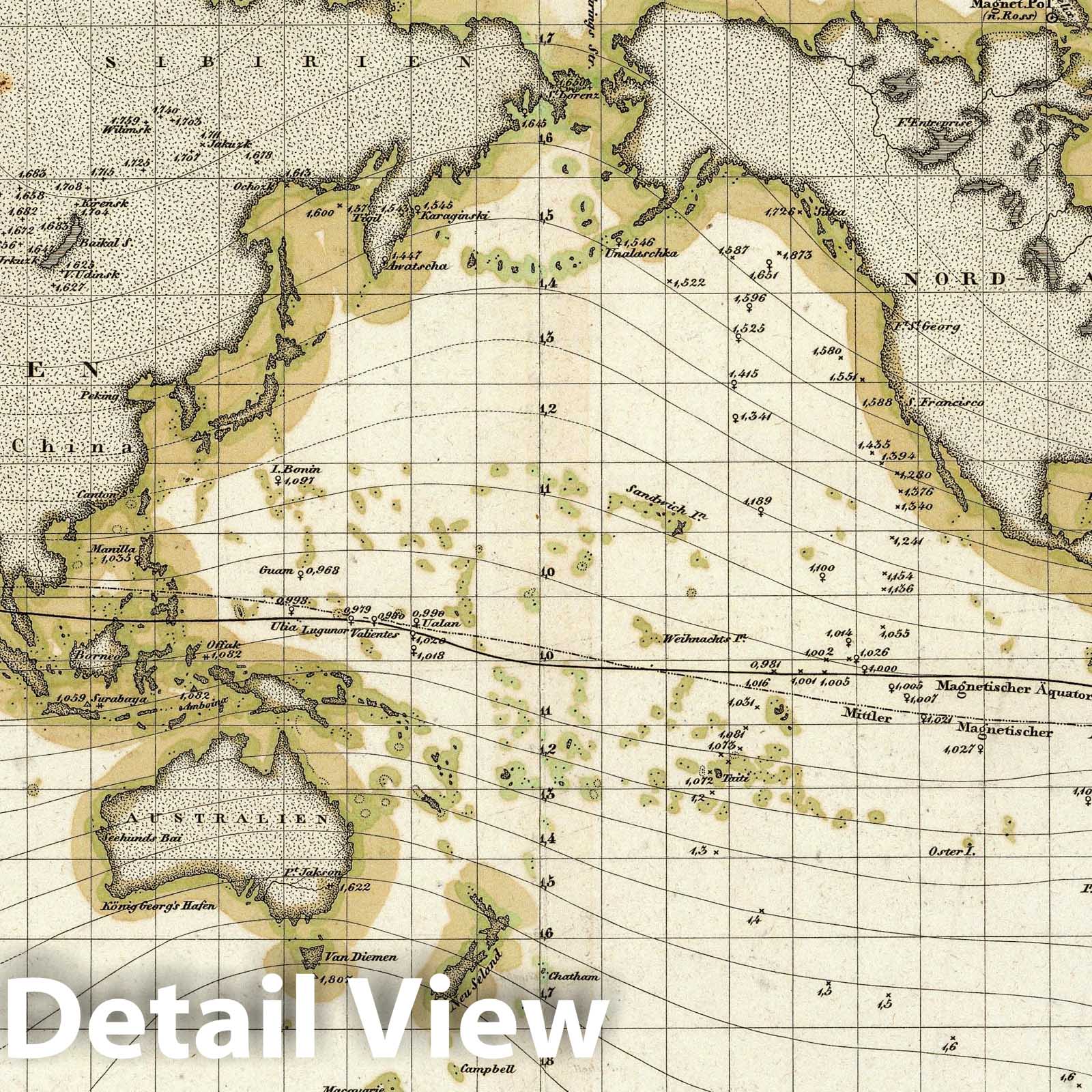 Magnetic Intensity Lines - Celestial Map, 1837 - Historical Map Print