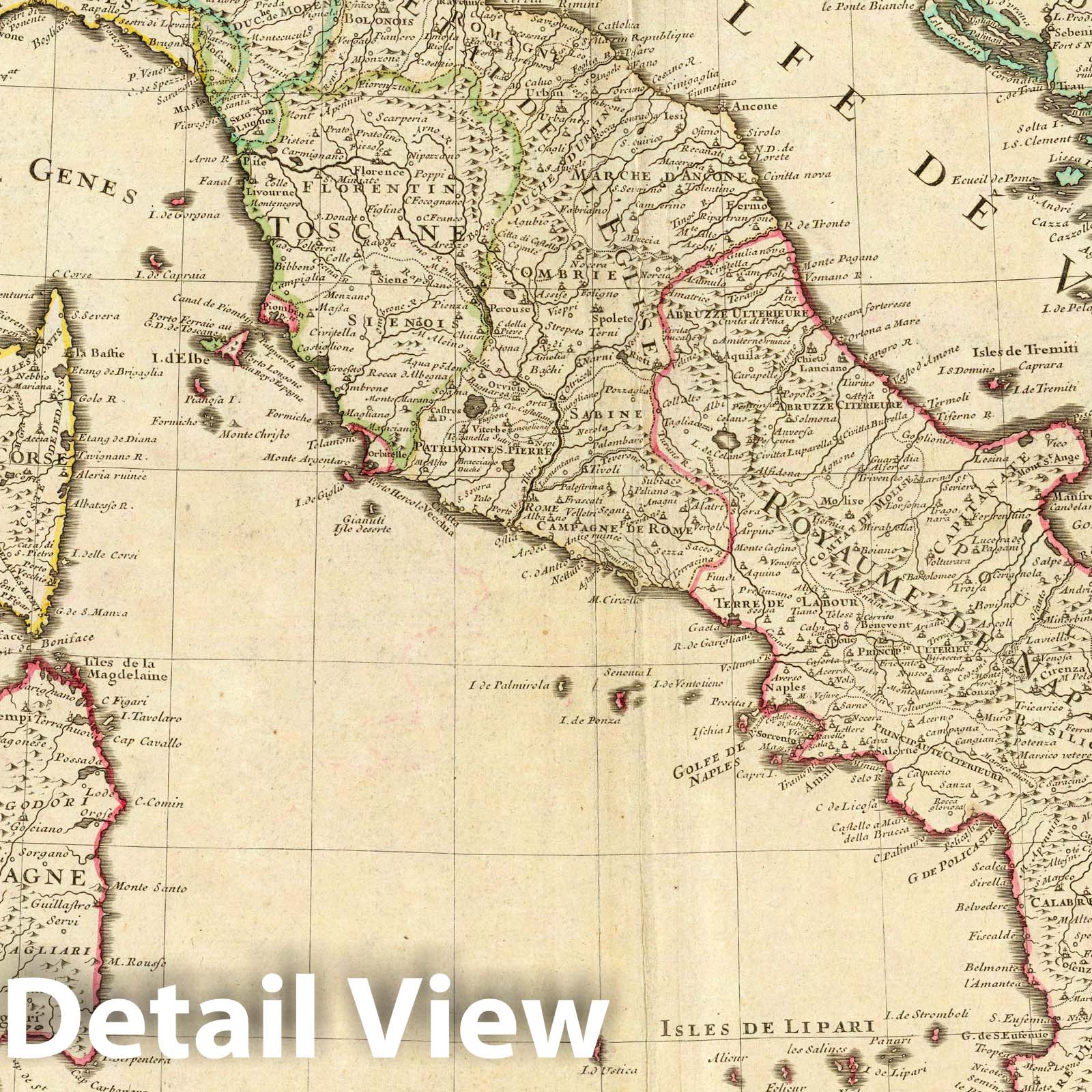Italy - Route Map, 1700 by De l'Isle - Historical Map Print
