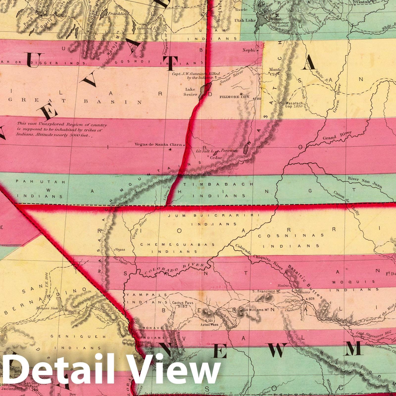 California, New Mexico, and Utah - Road Map, 1860 - Historical Map Print