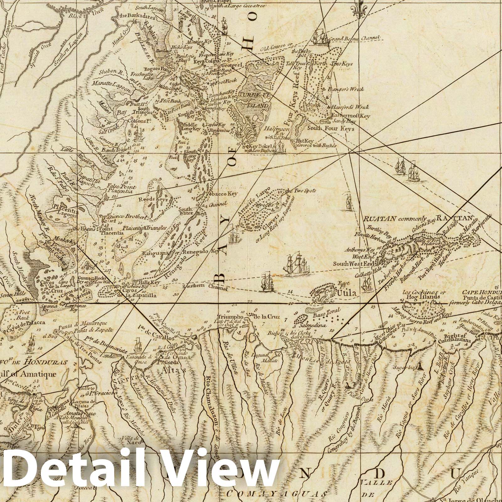 Historic Map : 1775 The Bay of Honduras. - Vintage Wall Art