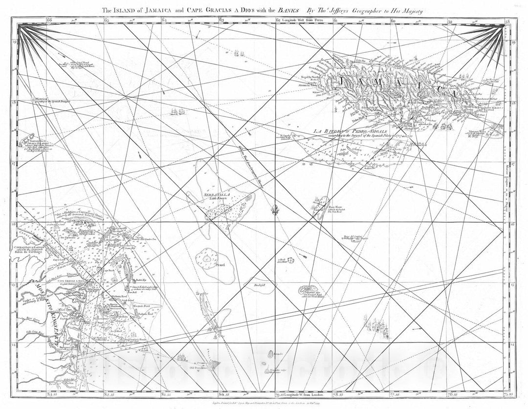 Historic Map : Honduras; Jamaica, , West Indies 1775 Jamaica, Cape Gracias a Dios. , Vintage Wall Art
