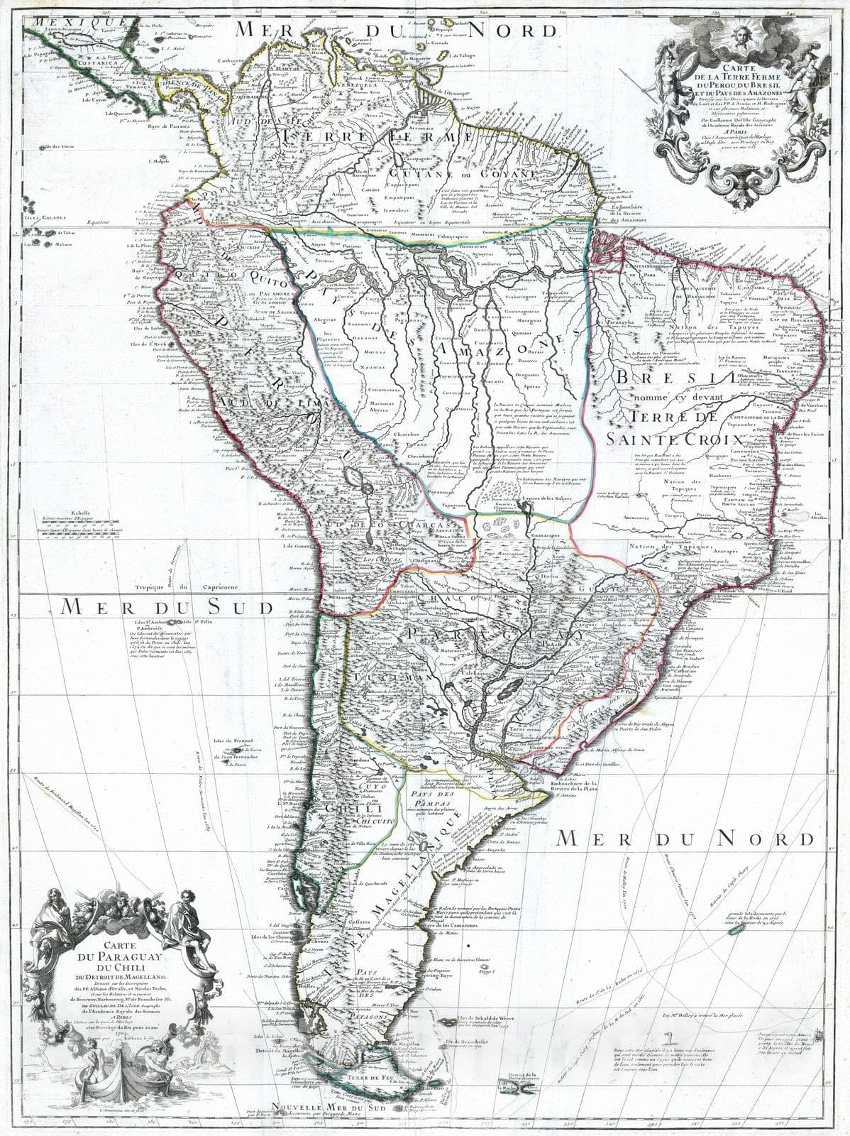 Historic Map : 1708 Composite: Terre Ferme, Perou, Bresil, Amazones, Paraguay, Chili. - Vintage Wall Art